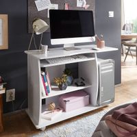 Laptoptisch Computertisch Weiß Rollen Schreibtisch Tastaturauszug Arbeitstisch – Ansicht 1