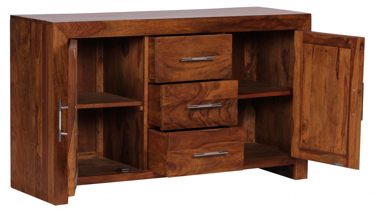 Massivholz Sideboard 120cm Sheesham Kommode mit 2 Türen & 3 Schubladen Modernes Design – Ansicht 6