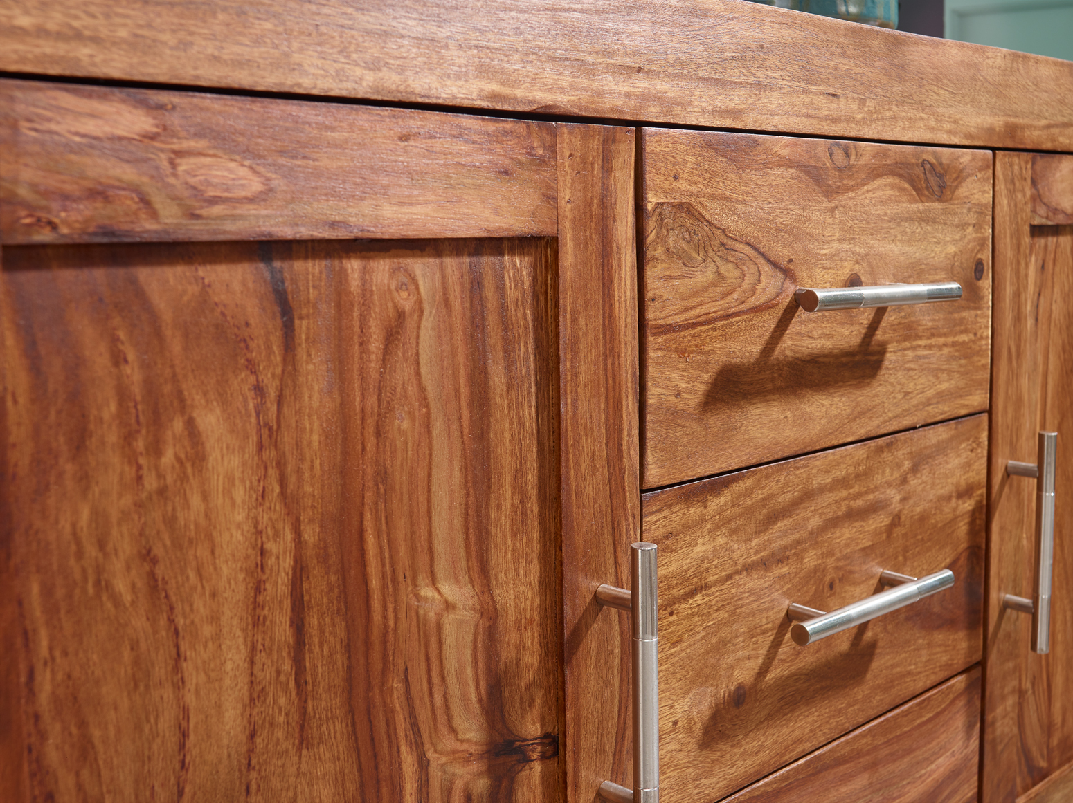 Massivholz Sideboard 120cm Sheesham Kommode mit 2 Türen & 3 Schubladen Modernes Design – Ansicht 4