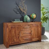 Massivholz Sideboard 120cm Sheesham Kommode mit 2 Türen & 3 Schubladen Modernes Design – Ansicht 1