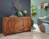 Massivholz Sideboard 120cm Sheesham Kommode mit 2 Türen & 3 Schubladen Modernes Design – Ansicht 2