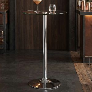 FineBuy Stehtisch 60x60x105 cm Rund Bartisch Sicherheitsglas Bistrotisch Silber, Moderner Tisch für Bar, Design Partytisch Metall, Hochtisch Messetisch Chrom