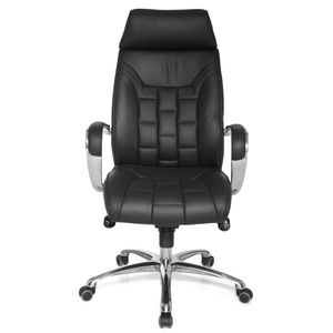 FineBuy Bürostuhl Echtleder schwarz Schreibtischstuhl bis 120kg X-XL Wippfunktion Chefsessel Armlehnen Drehstuhl 4250950206076