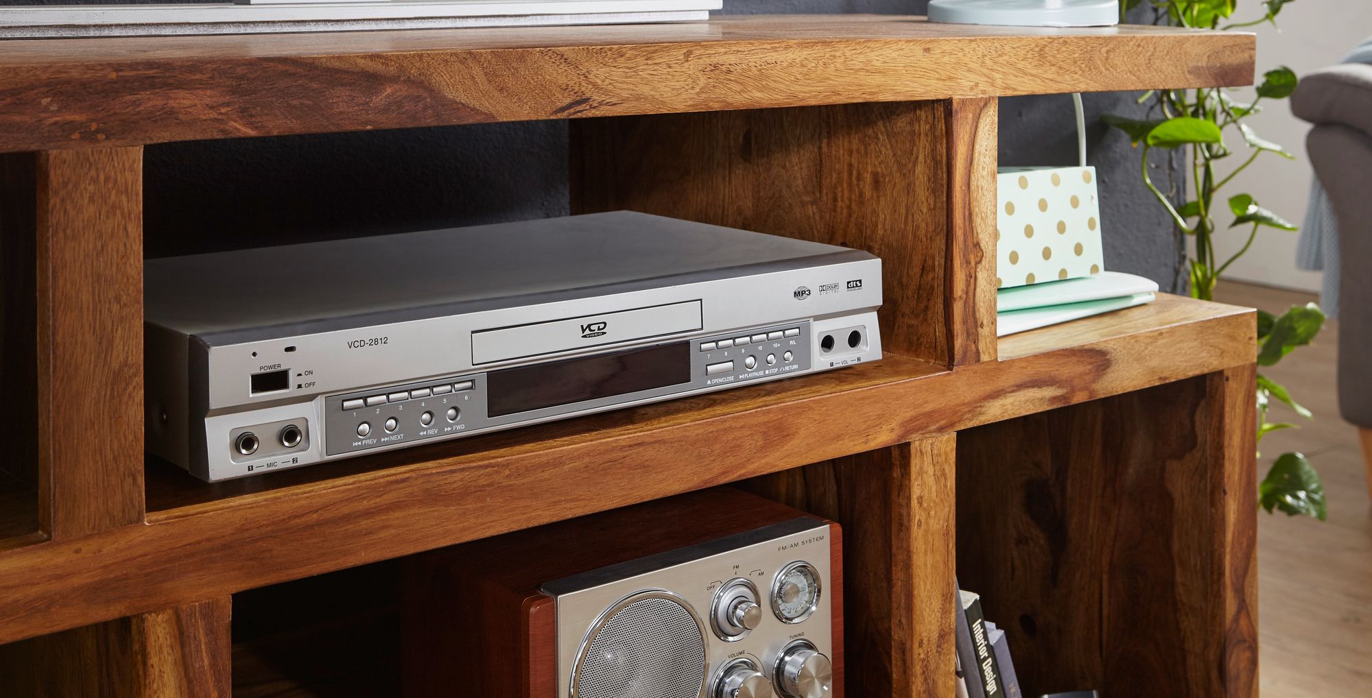 FineBuy Sideboard Sheesham Massivholz 115 x 76 x 40 cm Landhaus-Stil, Fernseh-Kommode mit Staufächern, TV-Schrank Anrichte Echt-Holz mit 4 Standbeinen | Farbe: Braun