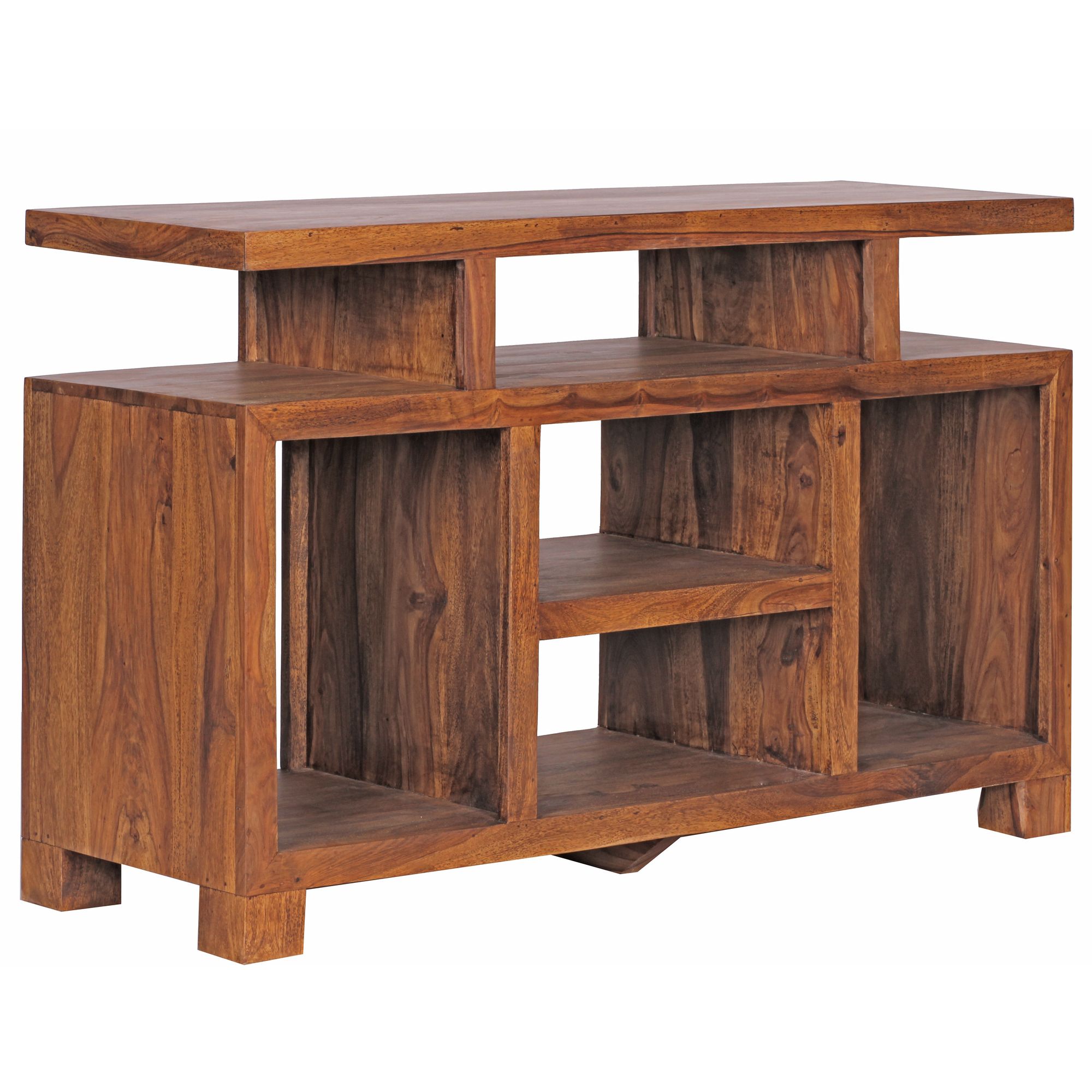 FineBuy Sideboard Sheesham Massivholz 115 x 76 x 40 cm Landhaus-Stil, Fernseh-Kommode mit Staufächern, TV-Schrank Anrichte Echt-Holz mit 4 Standbeinen | Farbe: Braun
