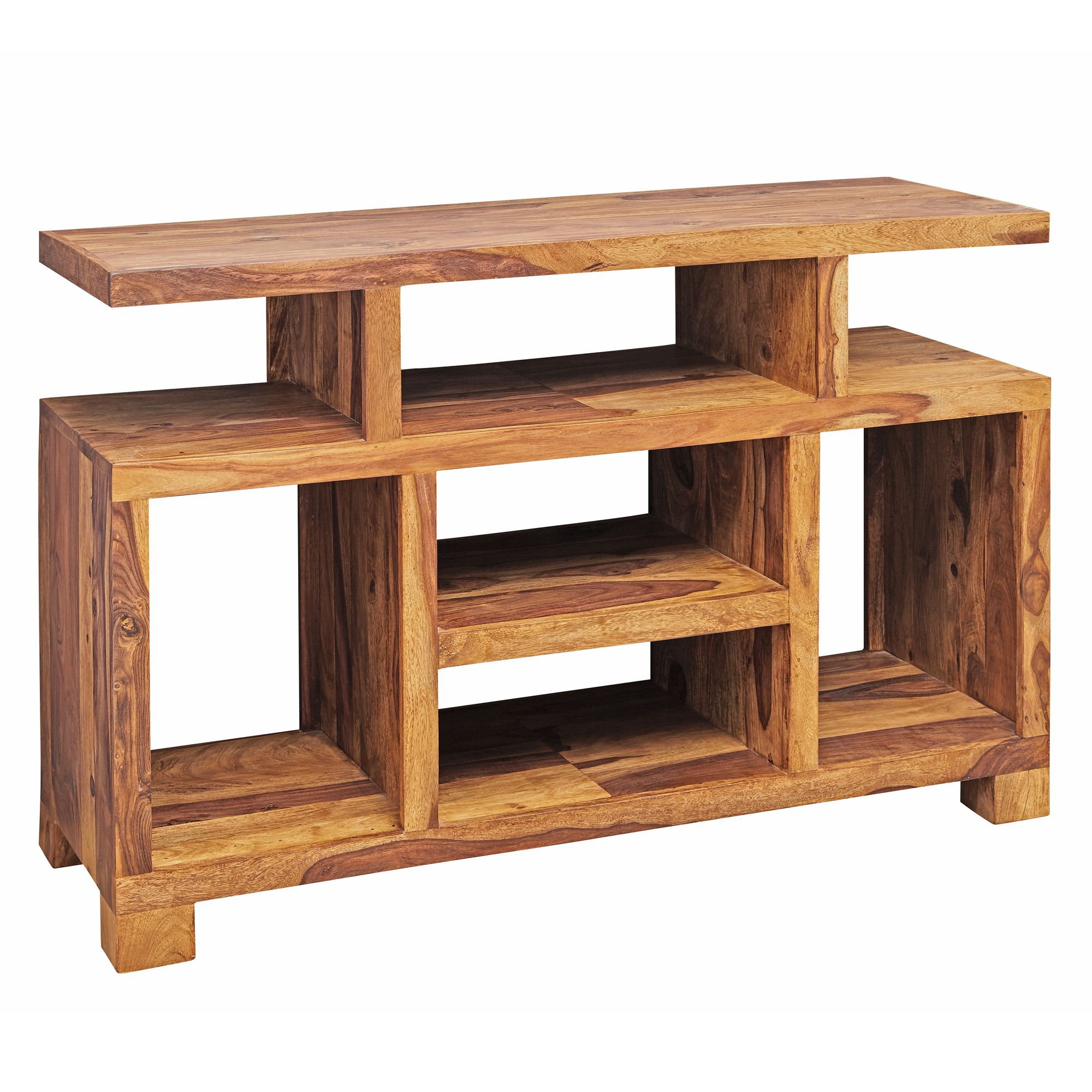 Massivholz Sideboard 115cm Sheesham Natur Kommode mit viel Ablage Fernsehkommode TV Schrank für Fernseher – Ansicht 6