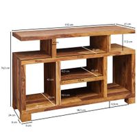 Massivholz Sideboard 115cm Sheesham Natur Kommode mit viel Ablage Fernsehkommode TV Schrank für Fernseher – Ansicht 3