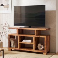 Massivholz Sideboard 115cm Sheesham Natur Kommode mit viel Ablage Fernsehkommode TV Schrank für Fernseher – Ansicht 1