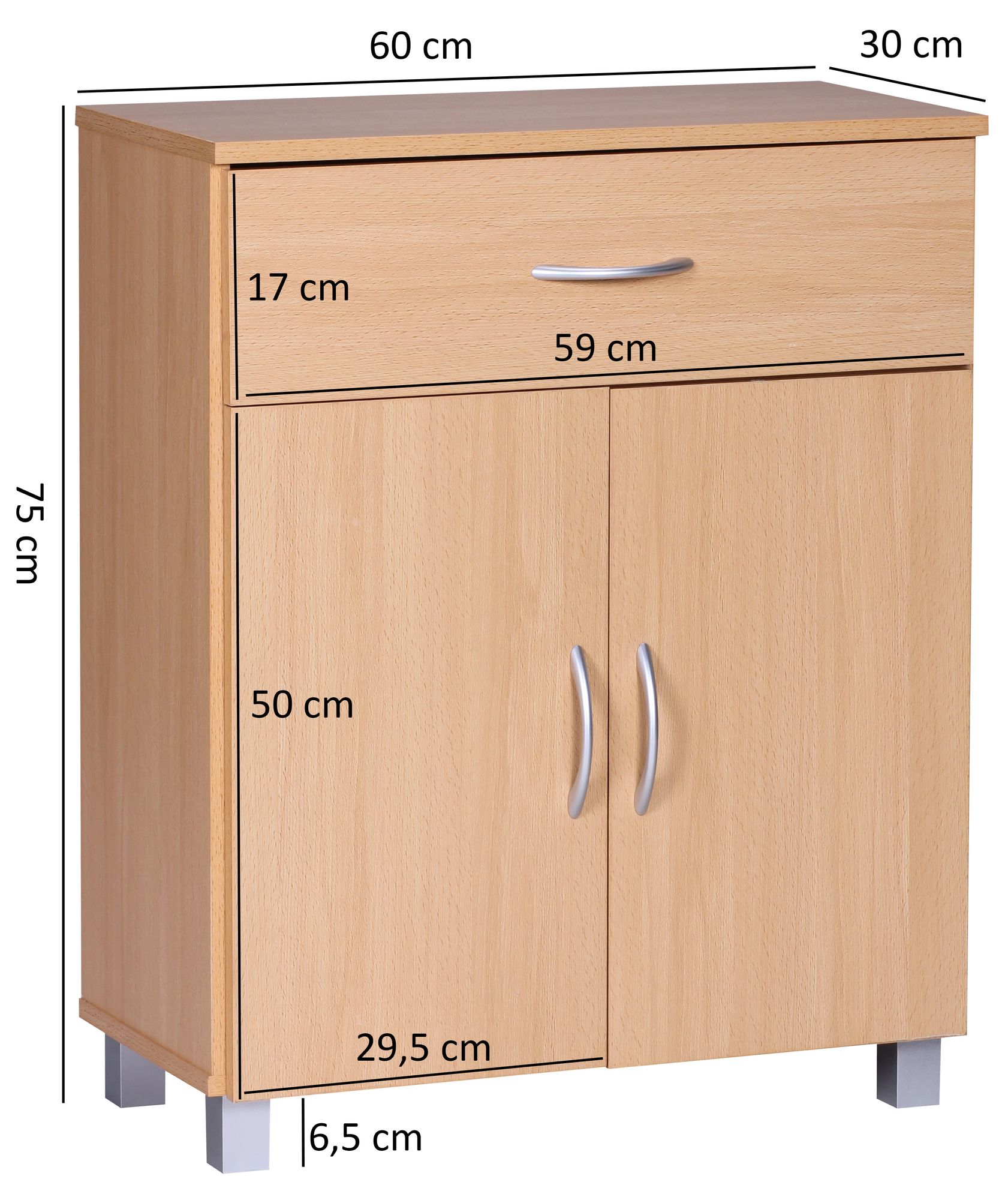 FineBuy Sideboard 60x75x30cm Kommode mit Schublade und Turen Kleine Moderne Anrichte Design Holz Schrank Allzweckschrank mit Griffen Kleiner
