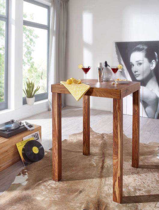 FineBuy Bartisch Massivholz Sheesham 80 x 80 x 110 cm Bistro-Tisch modern Landhaus-Stil Holz-Steh-Tisch quadratisch dunkel-braun Natur-Produkt Massiv-Holz-Möbel Hausbar Esstisch Echt-Holz unbehandelt 4250950207745