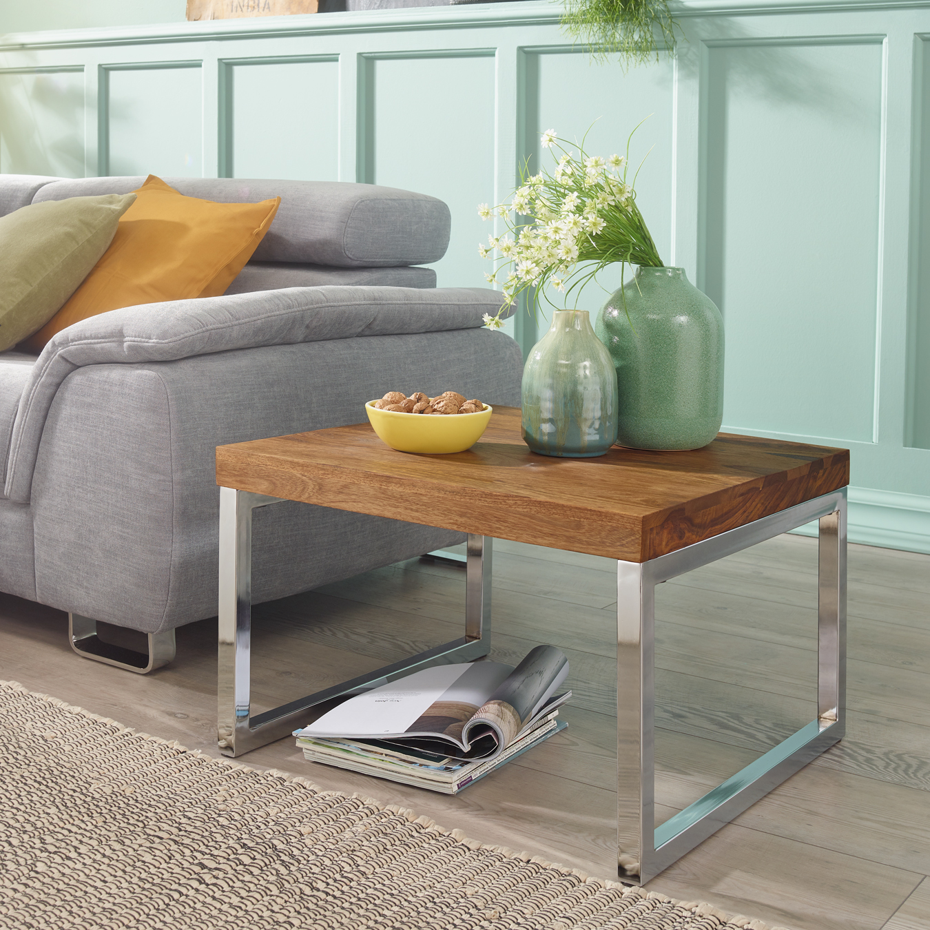 FineBuy Beistelltisch Massiv-Holz Sheesham Wohnzimmertisch mit Metallgestell Landhausstil Couchtisch braun Echtholz | Farbe: Braun FineBuy Beistelltisch Massiv-Holz Sheesham Wohnzimmertisch mit Metallgestell Landhausstil Couchtisch braun Echtholz | Farbe: Braun