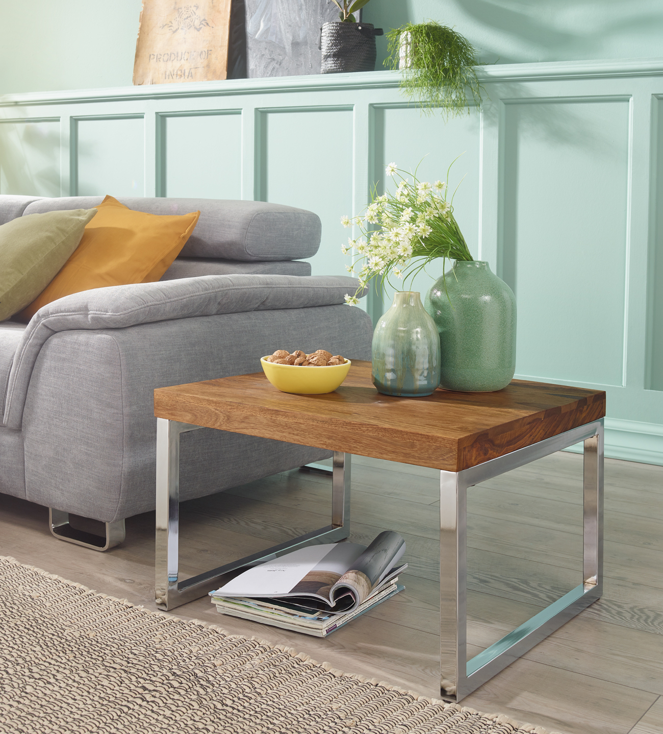 FineBuy Beistelltisch Massiv-Holz Sheesham Wohnzimmertisch mit Metallgestell Landhausstil Couchtisch braun Echtholz | Farbe: Braun FineBuy Beistelltisch Massiv-Holz Sheesham Wohnzimmertisch mit Metallgestell Landhausstil Couchtisch braun Echtholz | Farbe: Braun