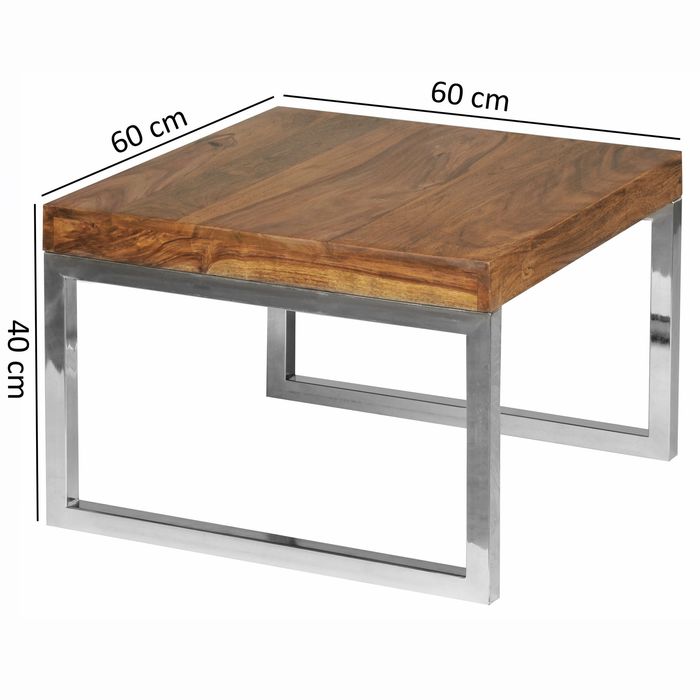 Couchtisch quadratisch 60cm Sheesham Massivholz Wohnzimmertisch Beistelltisch – Maßzeichnung