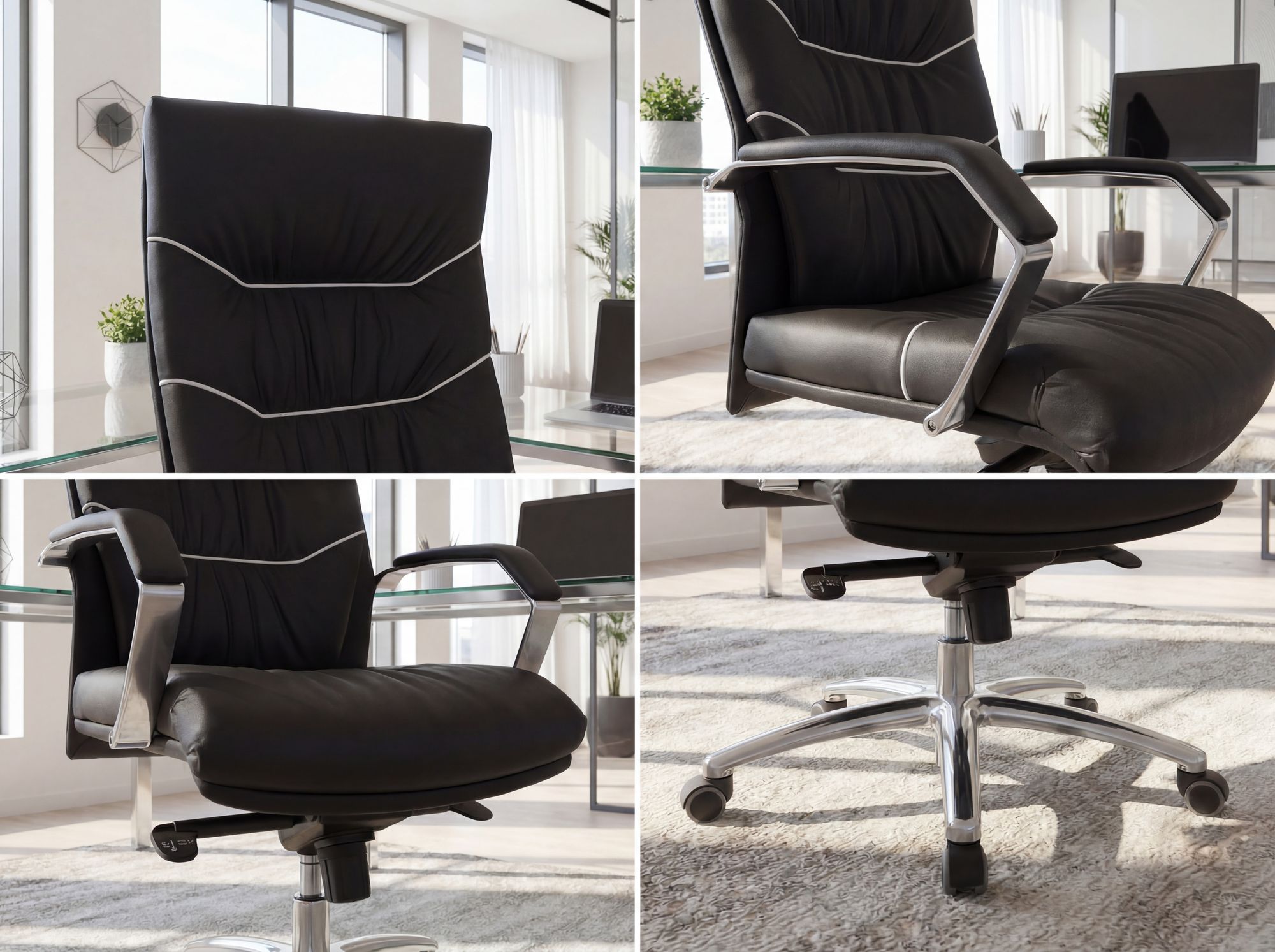 FineBuy XXL Chefsessel Echtleder schwarz Bürostuhl Drehstuhl Schreibtischstuhl – Ansicht 4