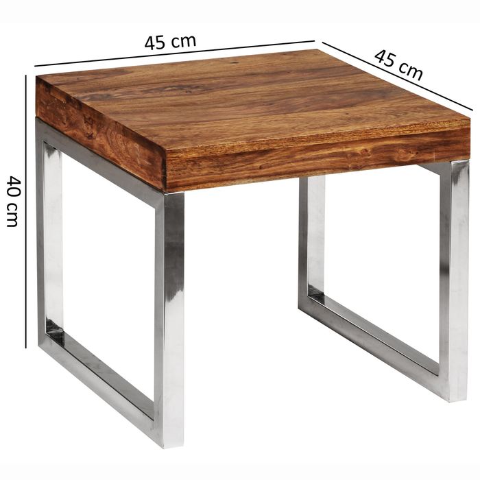 FineBuy Beistelltisch Massiv-Holz Sheesham Wohnzimmer-Tisch Metallgestell Couchtisch Landhaus-Stil dunkelbraun 45 cm Natur-Produkt Wohnzimmermöbel Unikat modern Massivholzmöbel Echtholz Anstelltisch 4250950208865