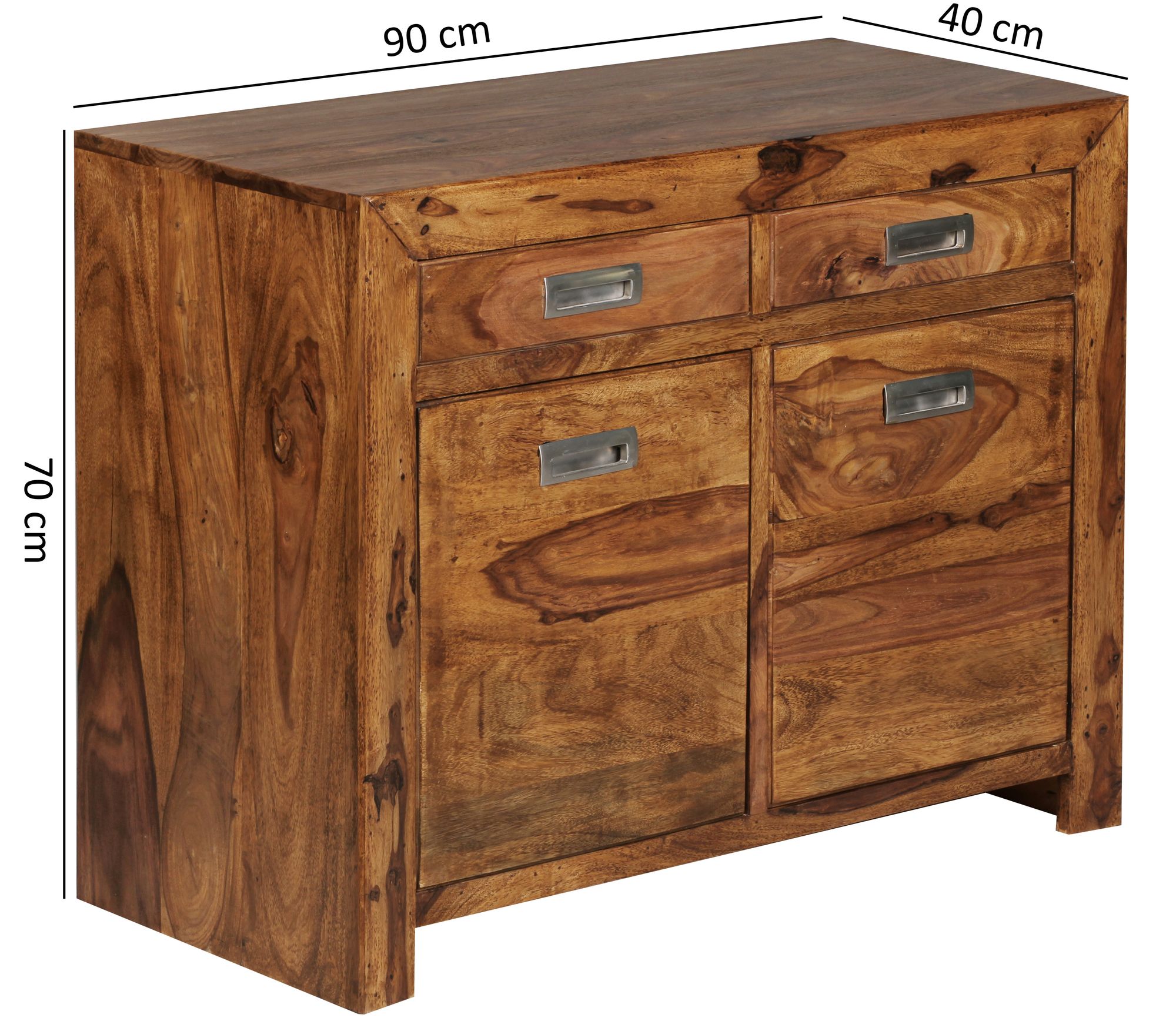 Massivholz Sideboard FineBuy 90cm Sheesham Kommode mit 2 Türen & 2 Schubladen | Farbe: Braun