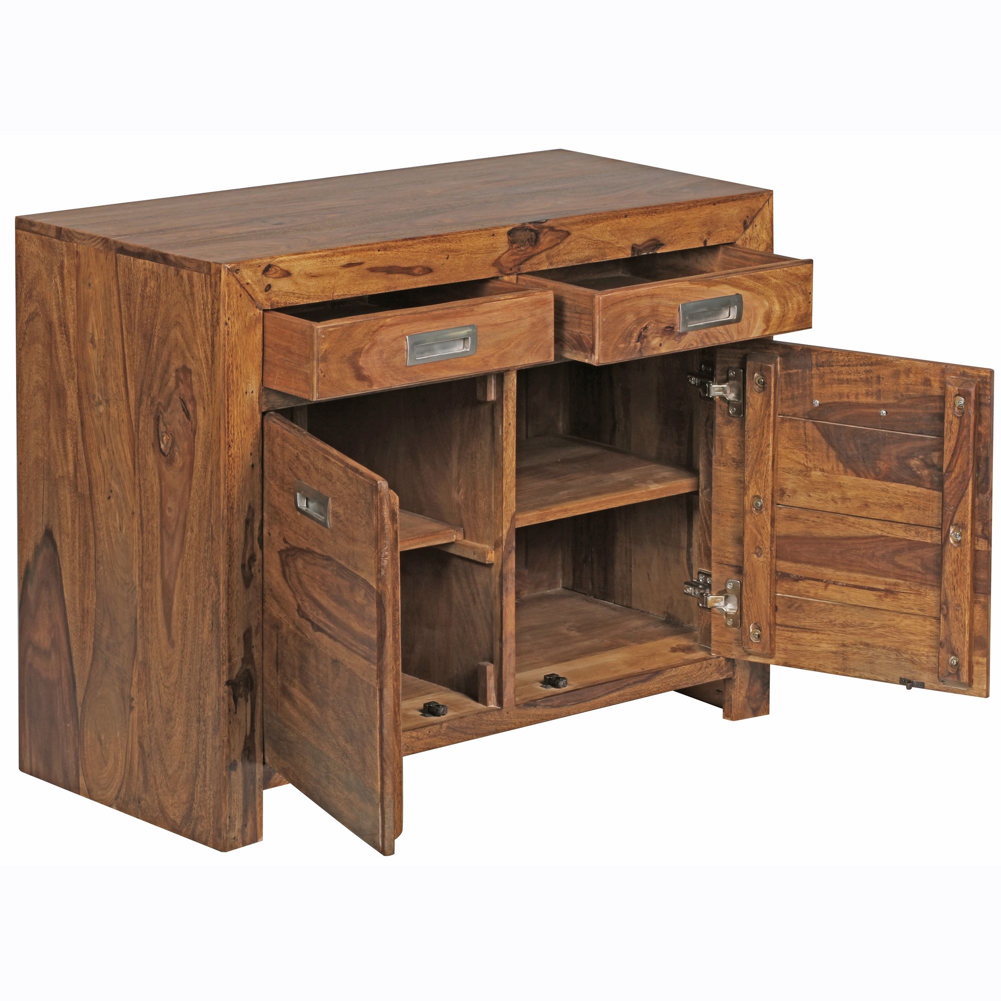 Massivholz Sideboard FineBuy 90cm Sheesham Kommode mit 2 Türen & 2 Schubladen | Farbe: Braun