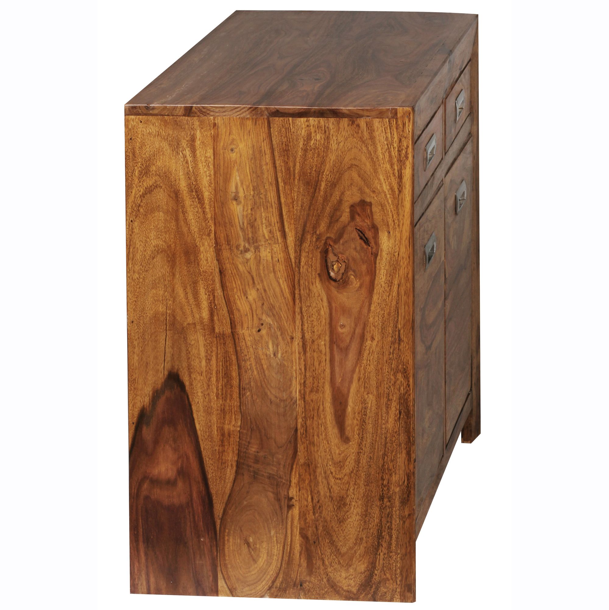 Massivholz Sideboard FineBuy 90cm Sheesham Kommode mit 2 Türen & 2 Schubladen | Farbe: Braun