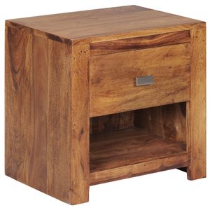 WL1.368 WOHNLING Nachttisch MUMBAI aus Sheesham Massiv-Holz 40 x 40 x 30 cm, Nacht-Kommode braun mit 1 Schublade und 1 Ablagefach, Nachtschrank Landhaus-Stil Echt-Holz 4250950209145