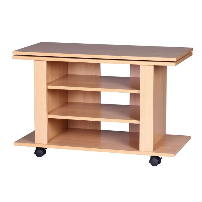 FineBuy Fernsehschrank Drehbar auf Rollen, TV Bank 75 x 38 x 50 cm mit Drehteller für Fernseher| Fernsehtisch Holz Buche mit Ablage Board, TV Schrank HiFi Rack Möbel 4250950211988