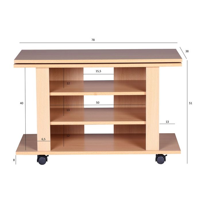 Fernsehschrank Rollbar Drehbar TV Bank Schrank Möbel Fernsehtisch HiFi Rack Holz – Maßzeichnung