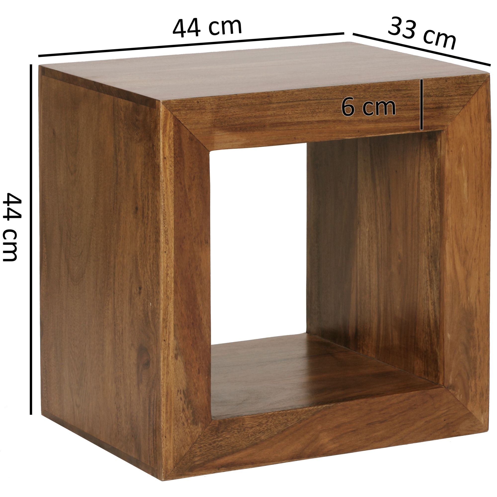 FineBuy Standregal Massivholz Sheesham 33x44x44 cm Cube Regal, Beistelltisch braun Wohnzimmermöbel Echtholz Couchtisch viereckig Anstelltisch | Farbe: Braun