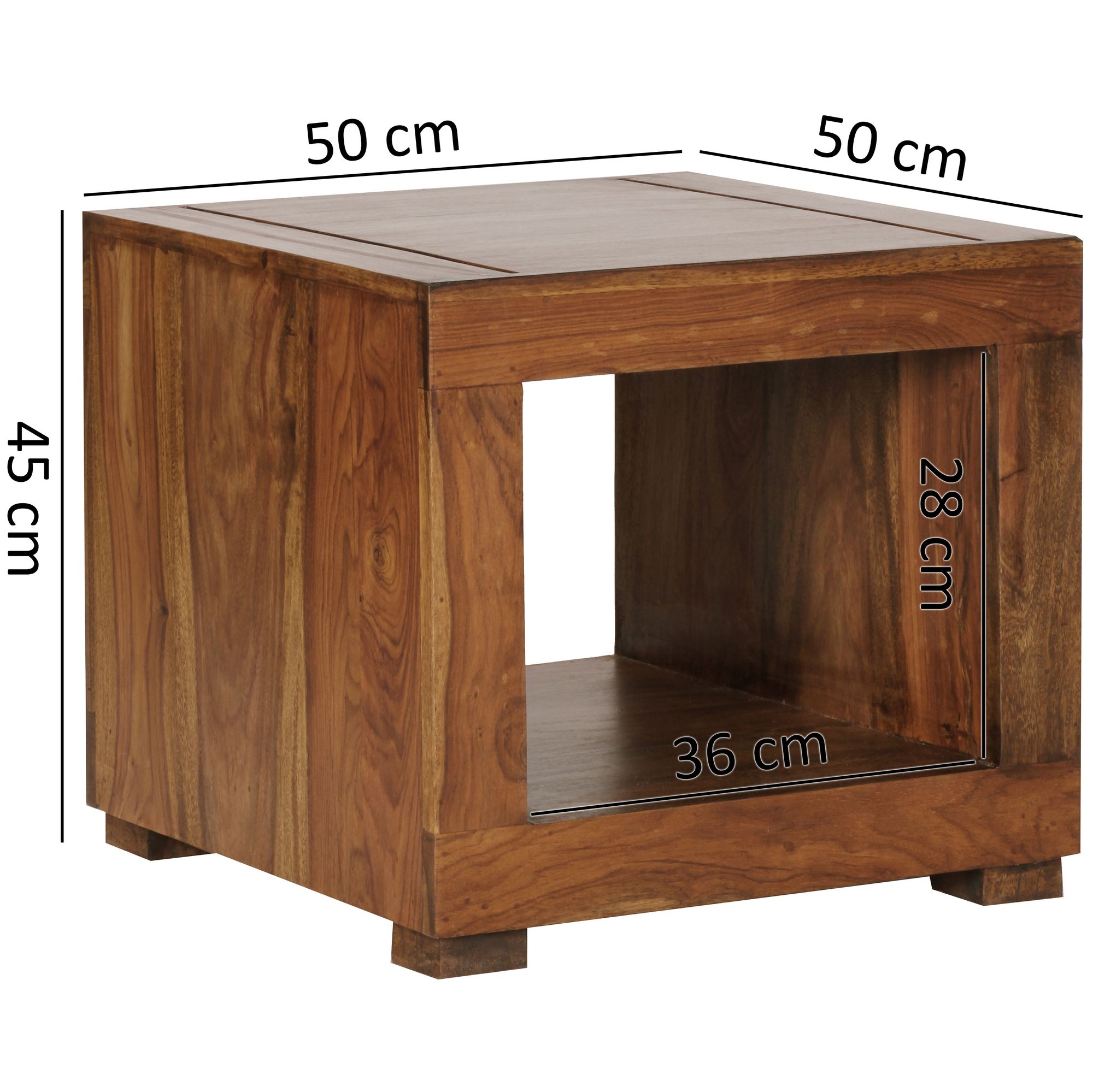 FineBuy Sheesham Massiv-Holz Couchtisch 50 x 50 cm Wohnzimmer-Tisch Design dunkel-braun Landhaus-Stil Beistelltisch Natur-Produkt Echtholz Unikat quadratisch Wohnzimmermöbel modern Massivholzmöbel | Farbe: Braun