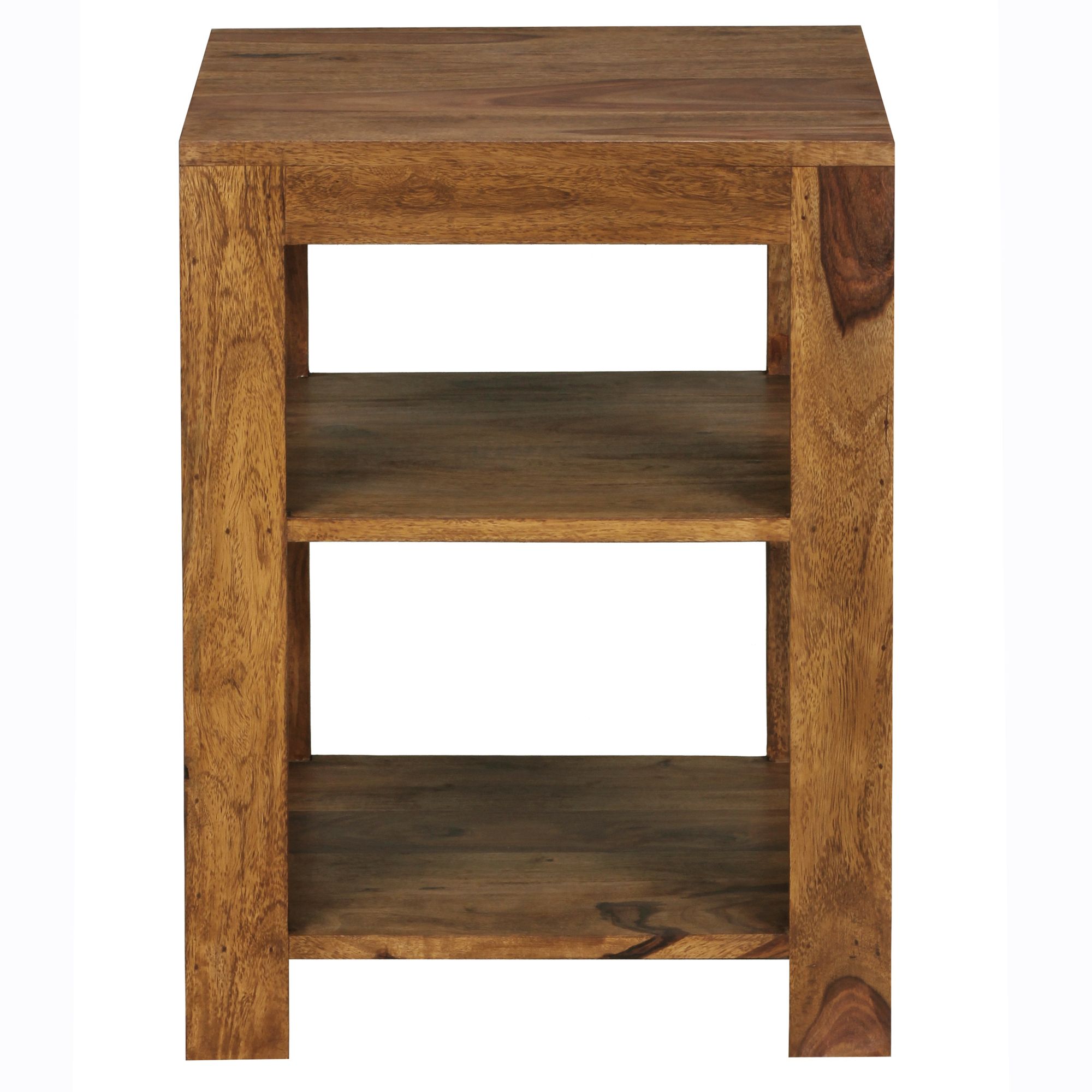 FineBuy Standregal 44 x 60 x 44 cm Sheesham Massiv-Holz Stehregal 3 Ablagen, Abstelltisch Wohnzimmer Niedrig, Ablagetisch Dunkelbraun Abstellregal Diele, Deko-Regal Tisch Flur Büro | Farbe: Braun