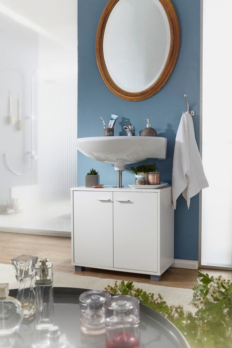 FineBuy Design Waschbeckenunterschrank FB37117 Badunterschrank mit 2 Türen Weiß, Kleiner Schrank Badezimmer 60 cm Breit, Badschrank Waschbecken Stehend, Bad Aufbewahrung, Waschtischunterschrank 4250950298590