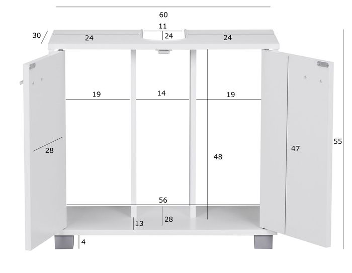 FineBuy Waschbeckenunterschrank FB37117 Waschtischunterschrank Badschrank 60cm – Maßzeichnung