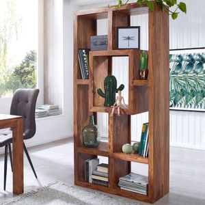 FB37152 FineBuy Bücherregal Massiv-Holz Sheesham 90 x 180 cm Wohnzimmer-Regal Ablagefächer Design Landhaus-Stil Standregal 4250950214682