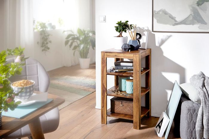 FineBuy Standregal Massiv-Holz Sheesham 80 cm Wohnzimmer-Regal mit 3 Ablagefächer Design Landhaus-Stil Beistelltisch 4250950215580