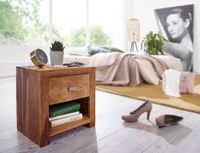 Nachttisch Sheesham Massivholz Schublade Nachtkonsole Landhaus Nachtkästchen – Ansicht 2