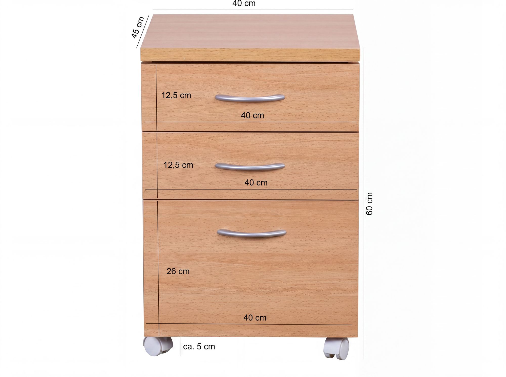 Rollcontainer Rollwagen Rollschrank Büro Container Schubladen Schrank Buche – Ansicht 3