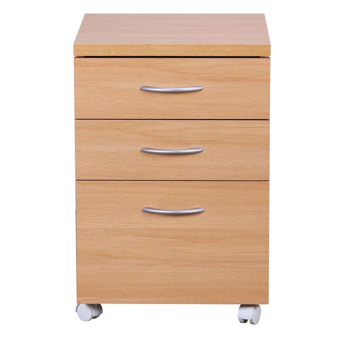 FineBuy Rollcontainer OTTAWA 40 x 60 x 45 cm Unterschrank mit Rollen Buche, Rollwagen mit Schubladen, Roll-Schrank Büro, Kosmetikwagen Make Up Wagen, Container unter Schreibtisch