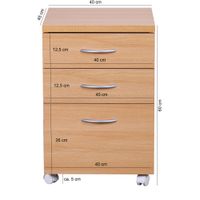 Rollcontainer Rollwagen Rollschrank Büro Container Schubladen Schrank Buche – Ansicht 4