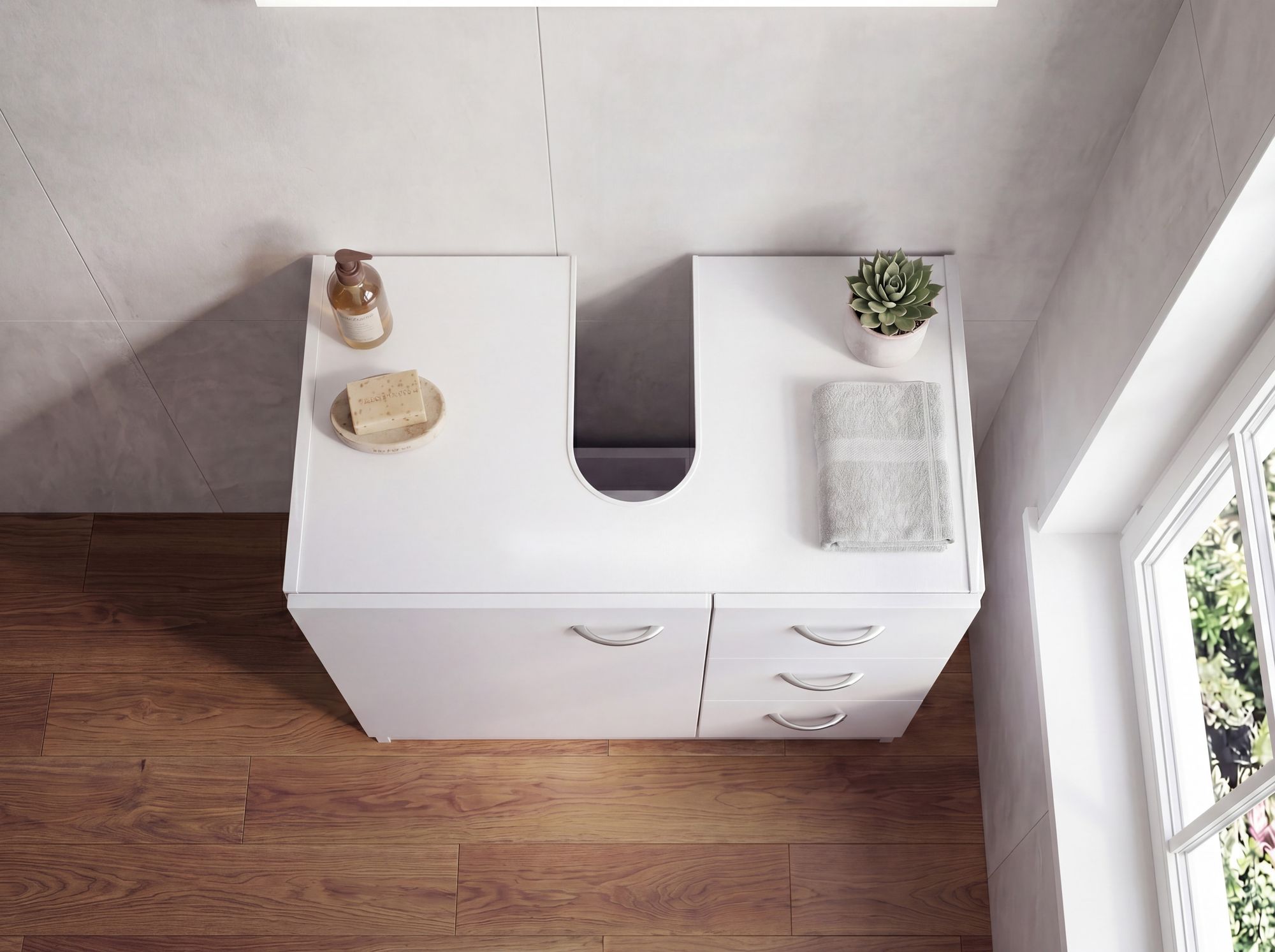 FineBuy Bad Waschbecken Unterschrank 54 x 63 x 30 cm 1 Tür 3 Schubladen weiß – Ansicht 5