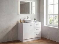 FineBuy Bad Waschbecken Unterschrank 54 x 63 x 30 cm 1 Tür 3 Schubladen weiß – Ansicht 4