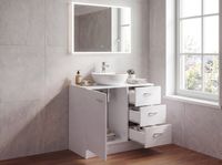 FineBuy Bad Waschbecken Unterschrank 54 x 63 x 30 cm 1 Tür 3 Schubladen weiß – Ansicht 2