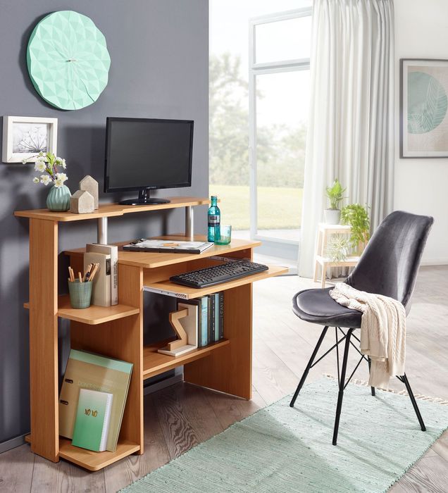 FineBuy Computertisch 94x90,5x48,5 cm Schreibtisch Modern mit Tastaturauszug – Maßzeichnung