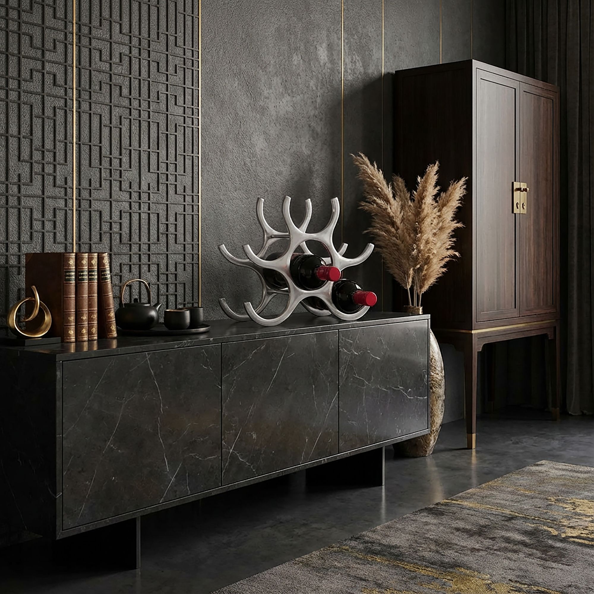 FineBuy Weinregal Design 24 cm für 6 Flaschen Aluminium Silber | Farbe: Silber