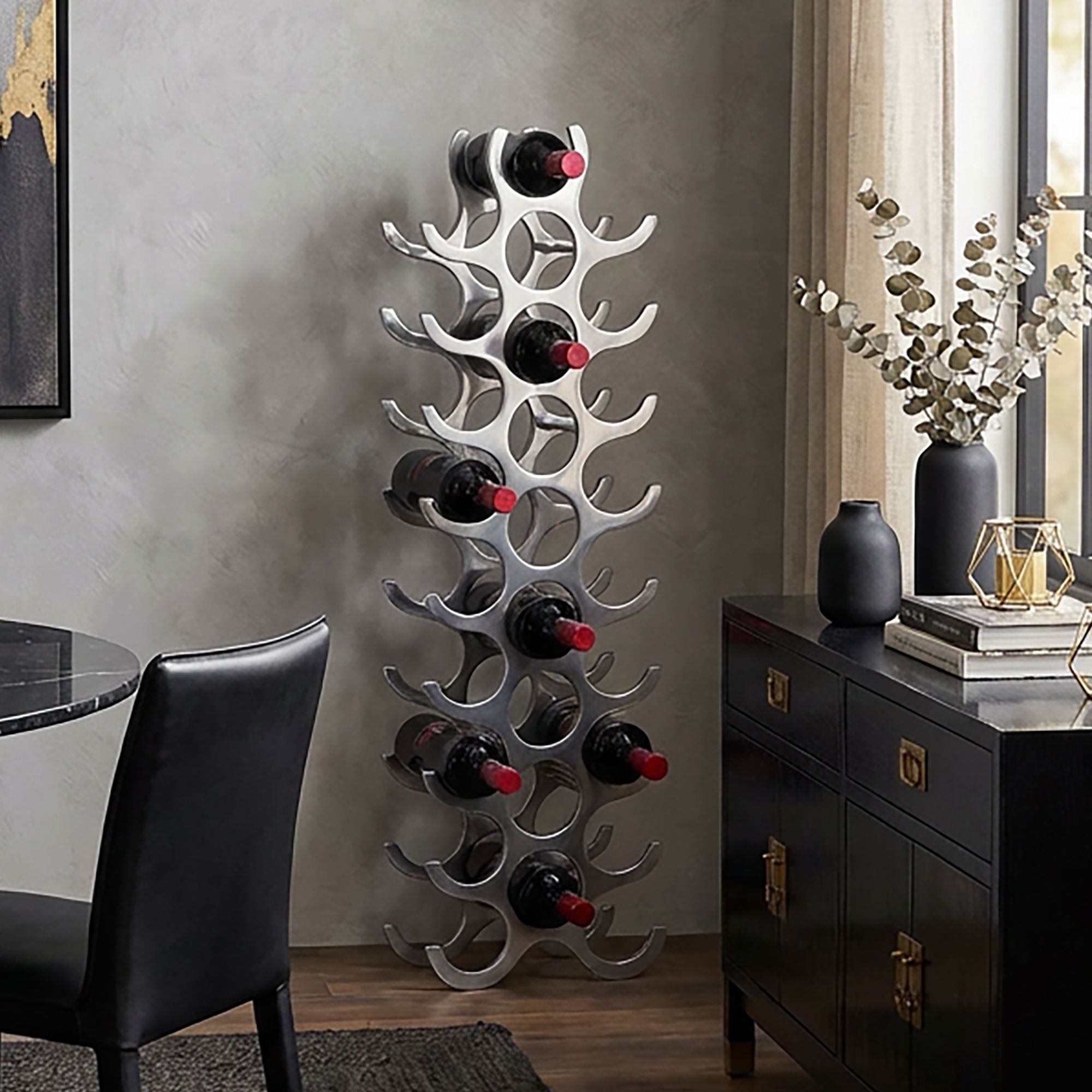 FineBuy Weinregal Design 98 cm für 27 Flaschen Aluminium Silber | Farbe: Silber