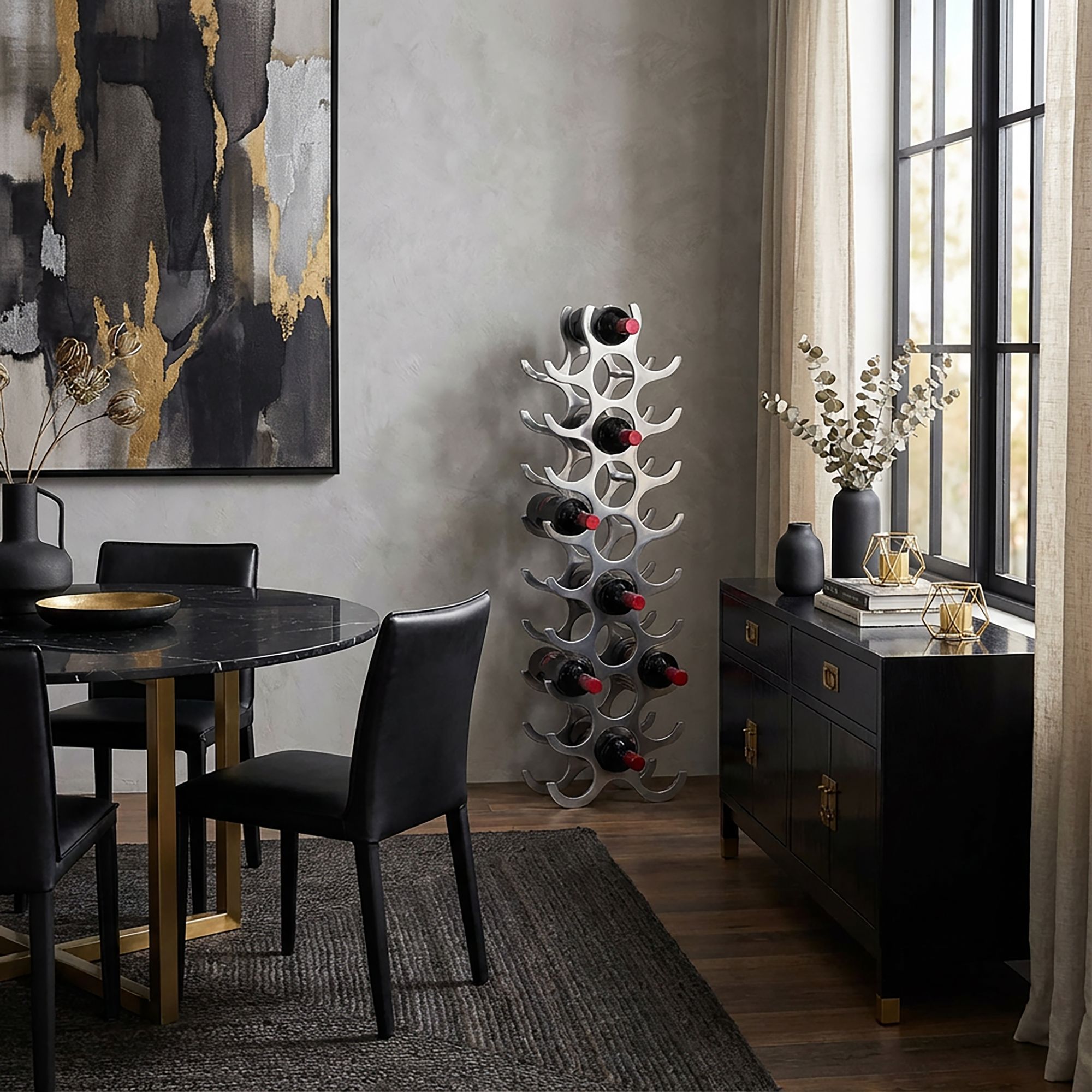 FineBuy Weinregal Design 98 cm für 27 Flaschen Aluminium Silber | Farbe: Silber