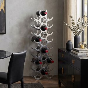 FineBuy Weinregal Design 98 cm für 27 Flaschen Aluminium Silber