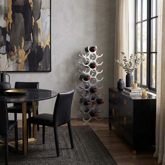 FineBuy Weinregal Design 98 cm für 27 Flaschen Aluminium Silber