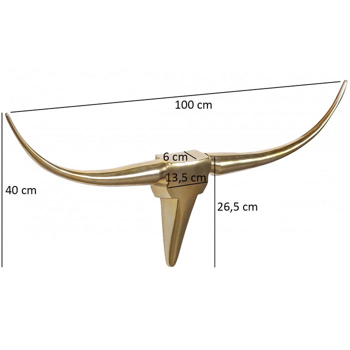 FineBuy Deko Geweih Bull M FB37859 Gold 100 cm Aluminium Design Hörner, Wanddekoration Stierkopf Horn Modern, Wandskulptur Geweih-Jagdtrophäe Metall, Longhorn Wandschmuck Groß 4250950218703
