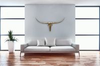 FineBuy Deko Geweih Bull M Aluminium Design Hörner 100cm Wanddekoration Gold – Ansicht 4