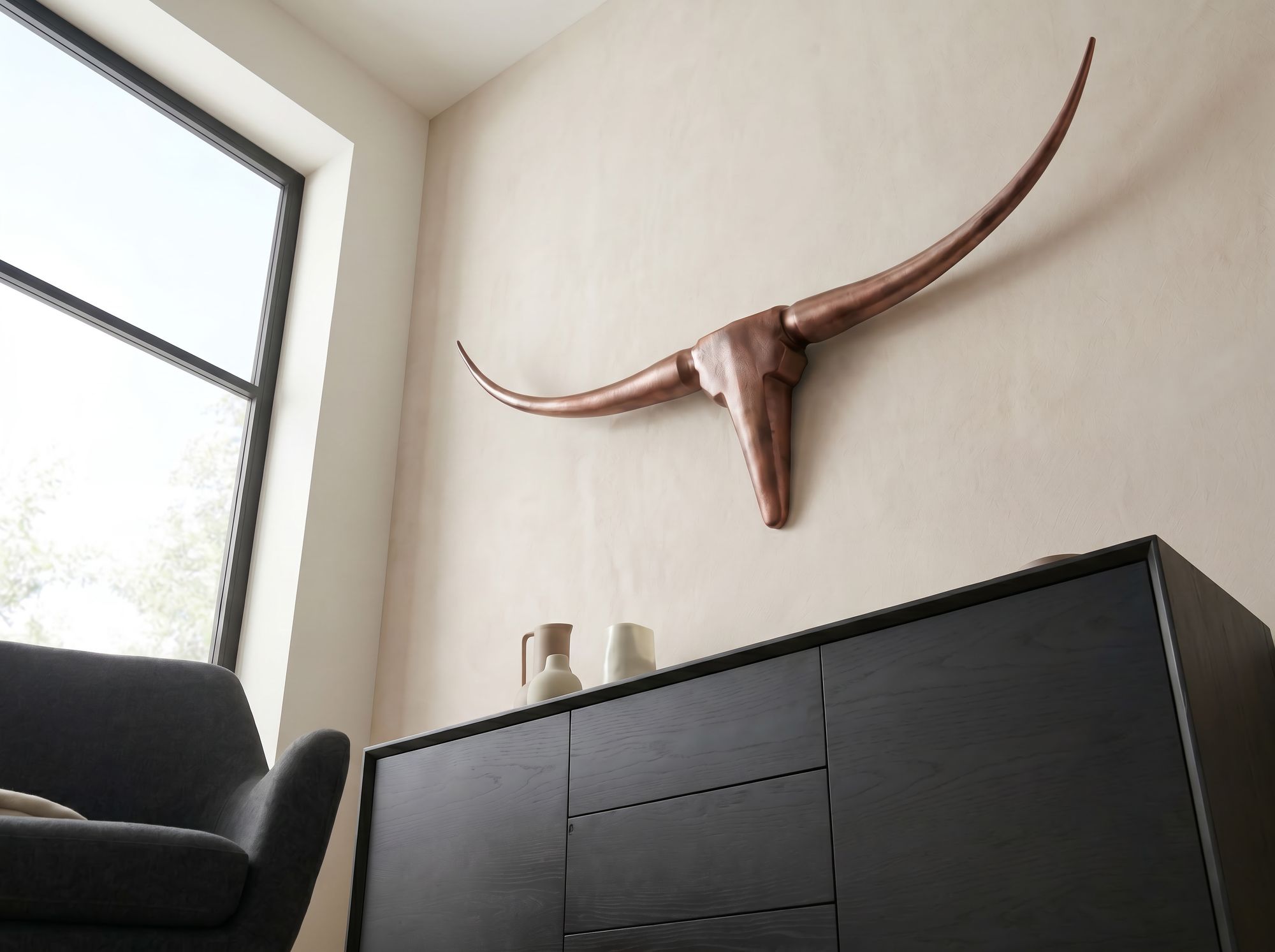 FineBuy Deko Geweih Bull M Aluminium Design Hörner 100cm Wanddekoration Bronze – Ansicht 4