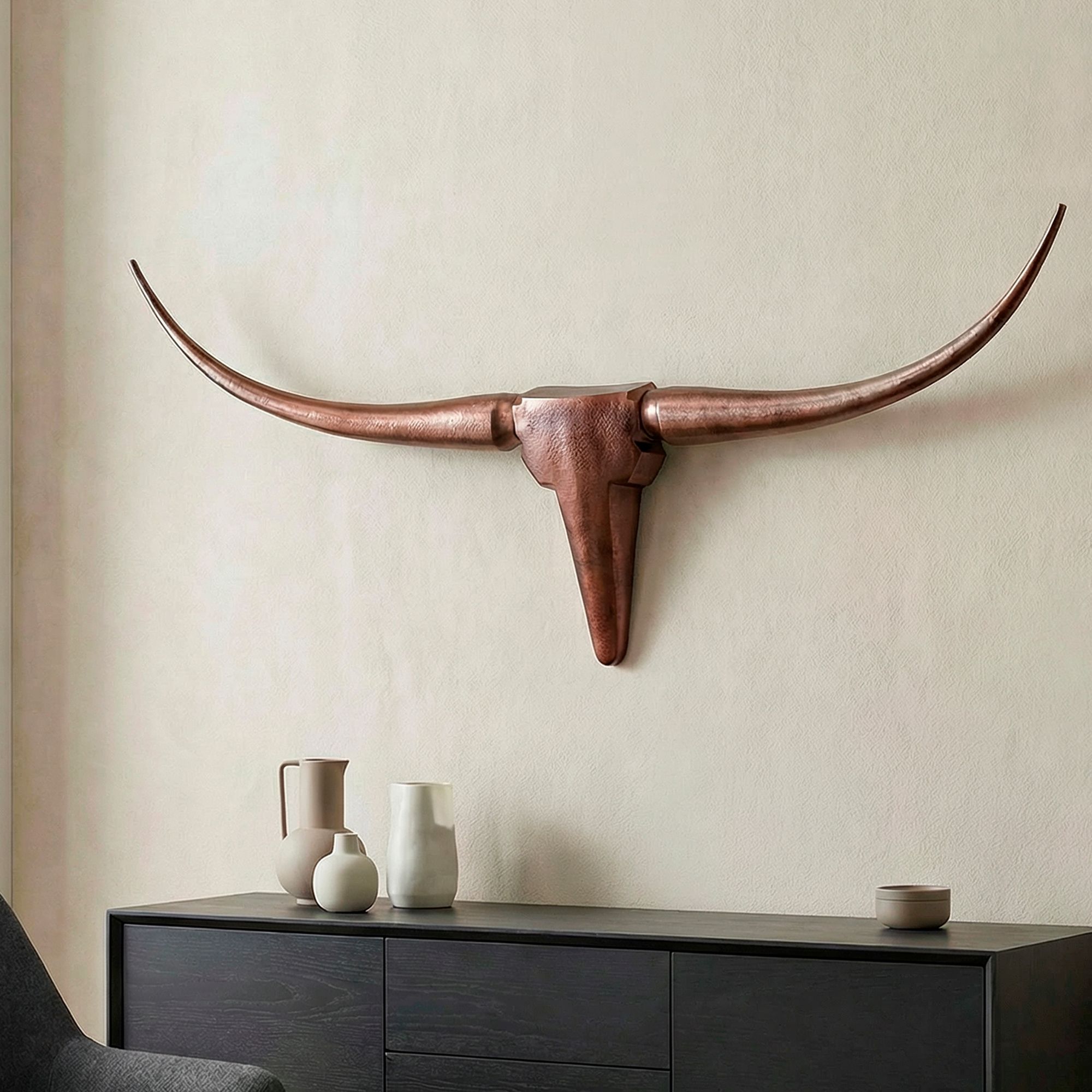 FineBuy Deko Geweih Bull M Aluminium Design Hörner 100cm Wanddekoration Bronze – Ansicht 1
