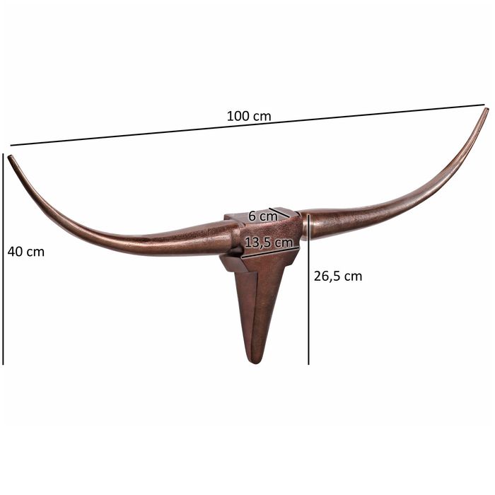 FineBuy Deko Geweih Bull M Aluminium Design Hörner 100cm Wanddekoration Bronze – Maßzeichnung